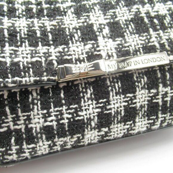 My Flat in London "Colette” Hand Bag w/Bow Black & White Chevron Tweed #H62153 - Picture 3 of 9